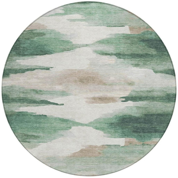 HomeRoots 8' Green and Ivory Round Abstract Area Rug – Stylish, Washable, Durable for Indoor & Outdoor Use! 640788