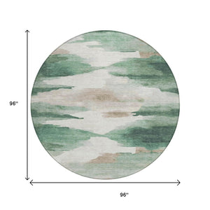 HomeRoots 8' Green and Ivory Round Abstract Area Rug – Stylish, Washable, Durable for Indoor & Outdoor Use! 640788