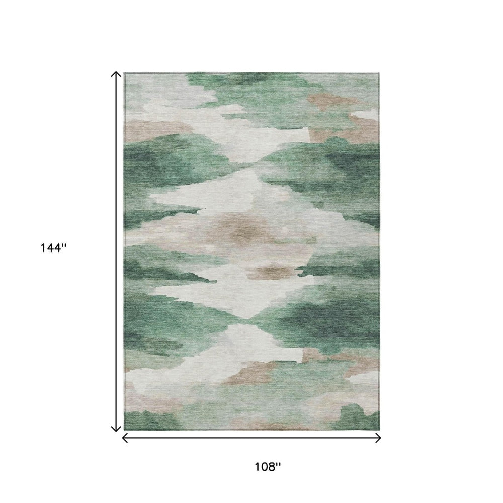 HomeRoots 9' X 12' Green and Ivory Abstract Area Rug – Durable, Washable, Modern Design for Indoors & Outdoors 640790