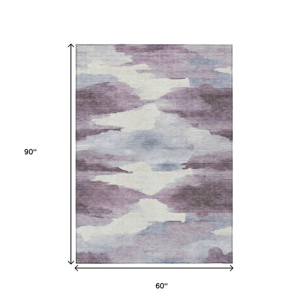 HomeRoots 5' X 8' Plum and Ivory Abstract Area Rug - Stylish, Washable Indoor/Outdoor Design for Modern Spaces 640793