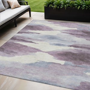 HomeRoots 5' X 8' Plum and Ivory Abstract Area Rug - Stylish, Washable Indoor/Outdoor Design for Modern Spaces 640793