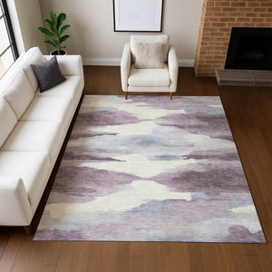 HomeRoots 5' X 8' Plum and Ivory Abstract Area Rug - Stylish, Washable Indoor/Outdoor Design for Modern Spaces 640793