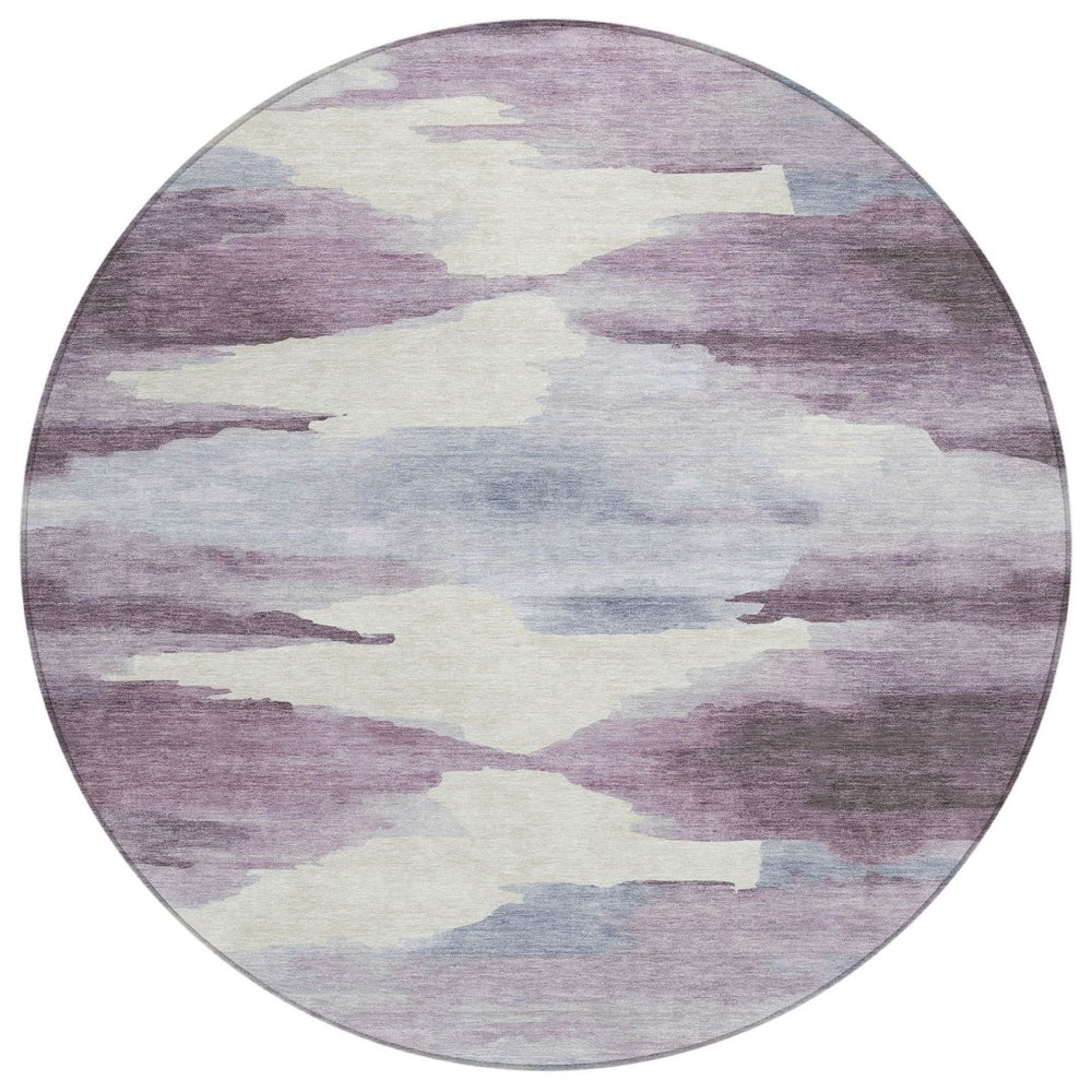 HomeRoots 8' Plum and Ivory Abstract Round Indoor Outdoor Area Rug - Stylish, Durable, Easy-Care Design for All Spaces 640794