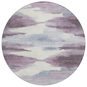 HomeRoots 8' Plum and Ivory Abstract Round Indoor Outdoor Area Rug - Stylish, Durable, Easy-Care Design for All Spaces 640794