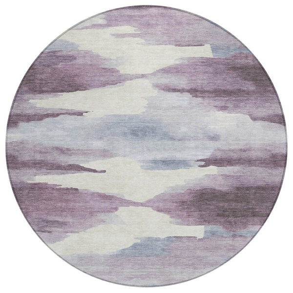 HomeRoots 8' Plum and Ivory Abstract Round Indoor Outdoor Area Rug - Stylish, Durable, Easy-Care Design for All Spaces 640794