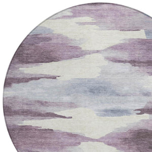 HomeRoots 8' Plum and Ivory Abstract Round Indoor Outdoor Area Rug - Stylish, Durable, Easy-Care Design for All Spaces 640794