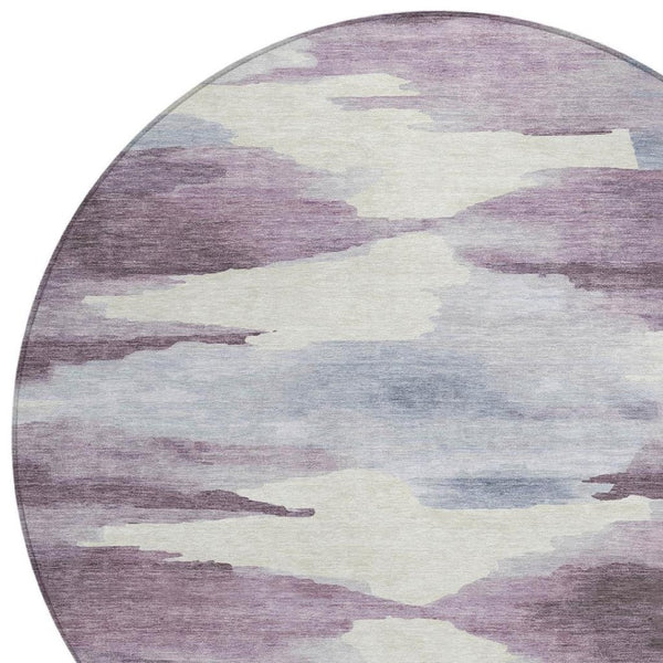 HomeRoots 8' Plum and Ivory Abstract Round Indoor Outdoor Area Rug - Stylish, Durable, Easy-Care Design for All Spaces 640794