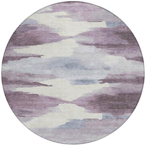 HomeRoots 8' Plum and Ivory Abstract Round Indoor Outdoor Area Rug - Stylish, Durable, Easy-Care Design for All Spaces 640794