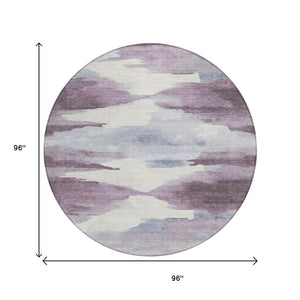 HomeRoots 8' Plum and Ivory Abstract Round Indoor Outdoor Area Rug - Stylish, Durable, Easy-Care Design for All Spaces 640794