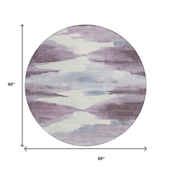 HomeRoots 8' Plum and Ivory Abstract Round Indoor Outdoor Area Rug - Stylish, Durable, Easy-Care Design for All Spaces 640794