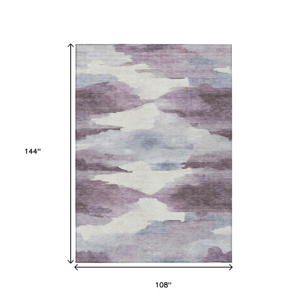 HomeRoots 9' X 12' Abstract Plum and Ivory Washable Area Rug for Indoor and Outdoor Spaces - Stylish & Durable 640796