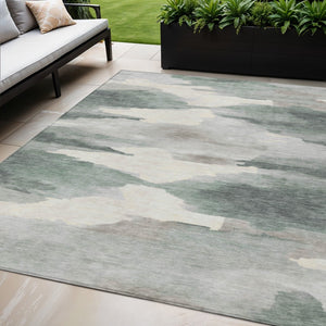HomeRoots 5' X 8' Sage and Ivory Abstract Washable Area Rug - Durable, Stylish, Perfect for Indoor and Outdoor Use! 640799