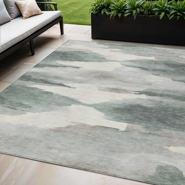 HomeRoots 5' X 8' Sage and Ivory Abstract Washable Area Rug - Durable, Stylish, Perfect for Indoor and Outdoor Use! 640799