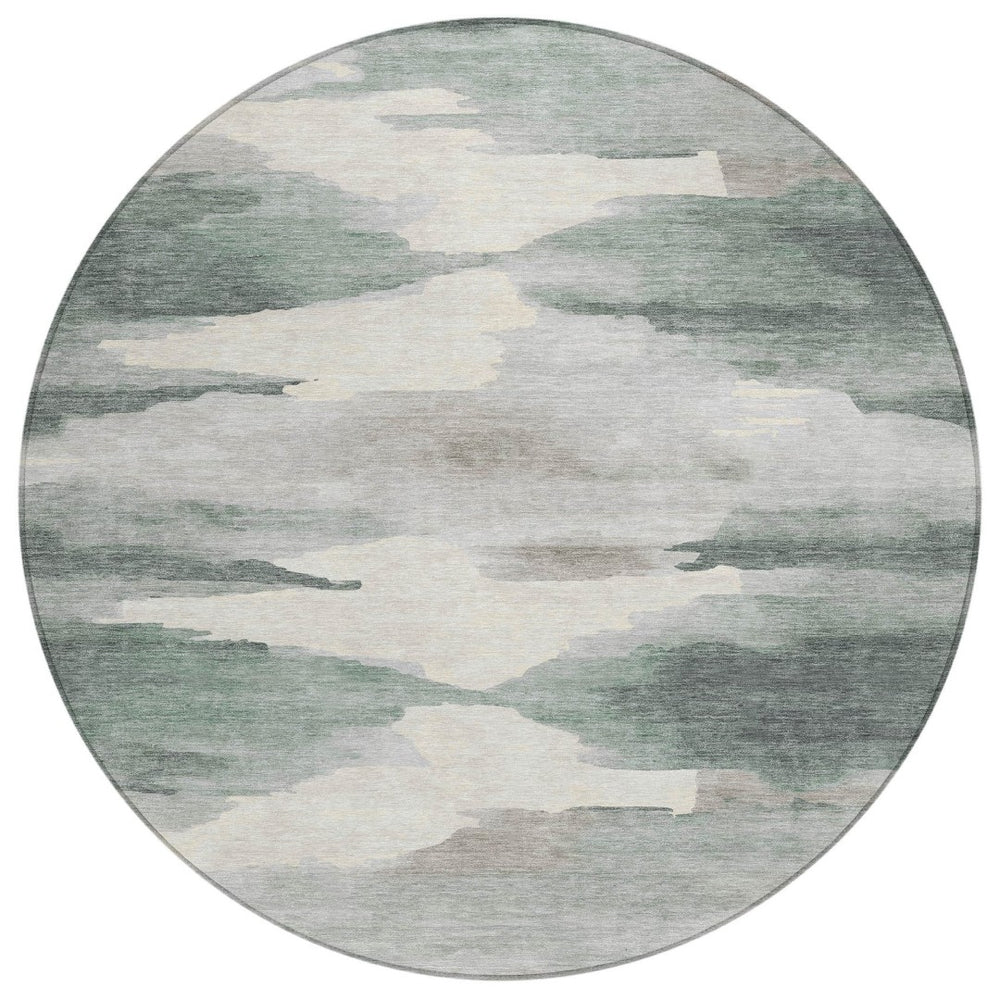 HomeRoots 8' Sage and Ivory Round Abstract Rug - Stylish, Washable, Durable for Indoor & Outdoor Spaces 640800