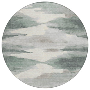 HomeRoots 8' Sage and Ivory Round Abstract Rug - Stylish, Washable, Durable for Indoor & Outdoor Spaces 640800