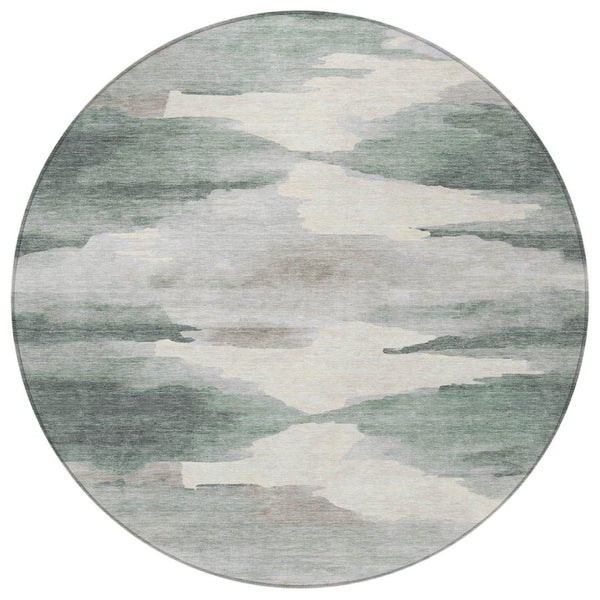 HomeRoots 8' Sage and Ivory Round Abstract Rug - Stylish, Washable, Durable for Indoor & Outdoor Spaces 640800