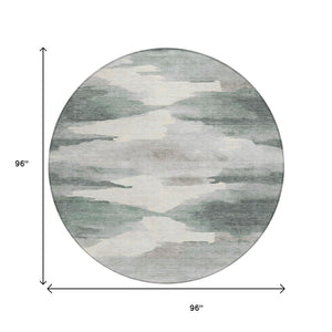 HomeRoots 8' Sage and Ivory Round Abstract Rug - Stylish, Washable, Durable for Indoor & Outdoor Spaces 640800