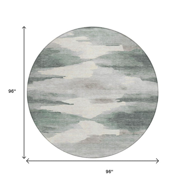 HomeRoots 8' Sage and Ivory Round Abstract Rug - Stylish, Washable, Durable for Indoor & Outdoor Spaces 640800