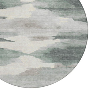 HomeRoots 8' Sage and Ivory Round Abstract Rug - Stylish, Washable, Durable for Indoor & Outdoor Spaces 640800