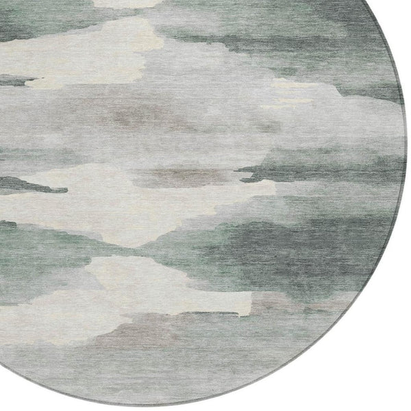 HomeRoots 8' Sage and Ivory Round Abstract Rug - Stylish, Washable, Durable for Indoor & Outdoor Spaces 640800