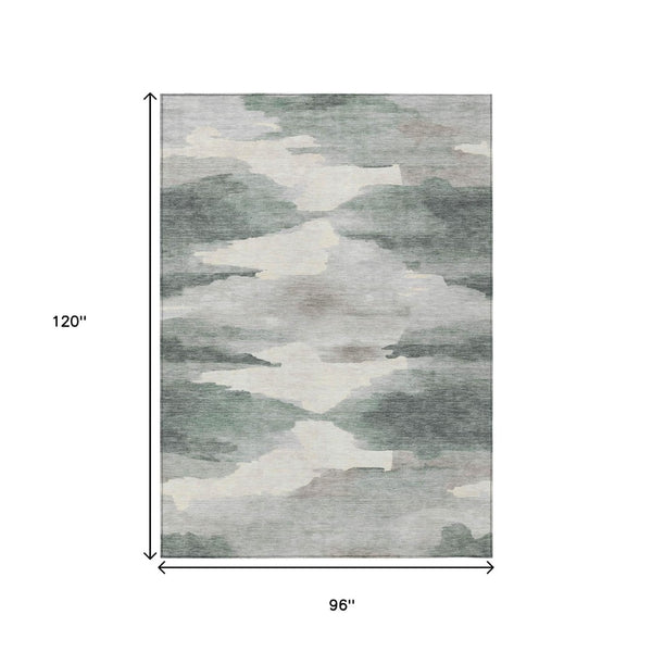 HomeRoots 8' X 10' Sage and Ivory Abstract Rug - Stylish, Washable, Durable for Indoor & Outdoor Use, Easy Care 640801