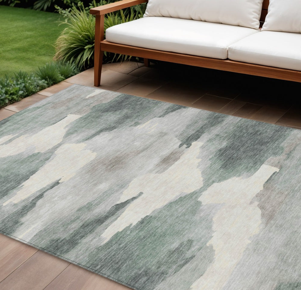 HomeRoots 9' X 12' Sage and Ivory Abstract Area Rug - Stylish, Washable, Durable for Indoor & Outdoor Spaces 640802