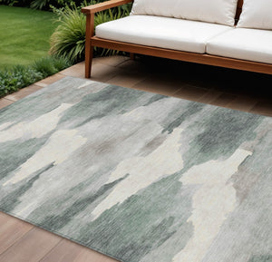 HomeRoots 9' X 12' Sage and Ivory Abstract Area Rug - Stylish, Washable, Durable for Indoor & Outdoor Spaces 640802