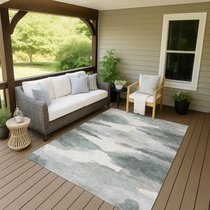 HomeRoots 9' X 12' Sage and Ivory Abstract Area Rug - Stylish, Washable, Durable for Indoor & Outdoor Spaces 640802