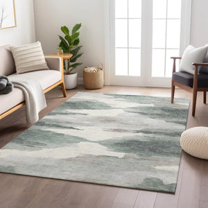 HomeRoots 9' X 12' Sage and Ivory Abstract Area Rug - Stylish, Washable, Durable for Indoor & Outdoor Spaces 640802