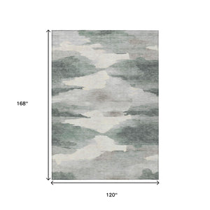 HomeRoots 10' Sage and Ivory Abstract Area Rug - Machine Washable, Stylish for Indoor/Outdoor High-Traffic Use 640803