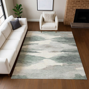 HomeRoots 10' Sage and Ivory Abstract Area Rug - Machine Washable, Stylish for Indoor/Outdoor High-Traffic Use 640803