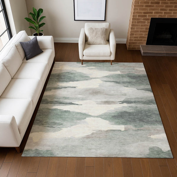 HomeRoots 10' Sage and Ivory Abstract Area Rug - Machine Washable, Stylish for Indoor/Outdoor High-Traffic Use 640803