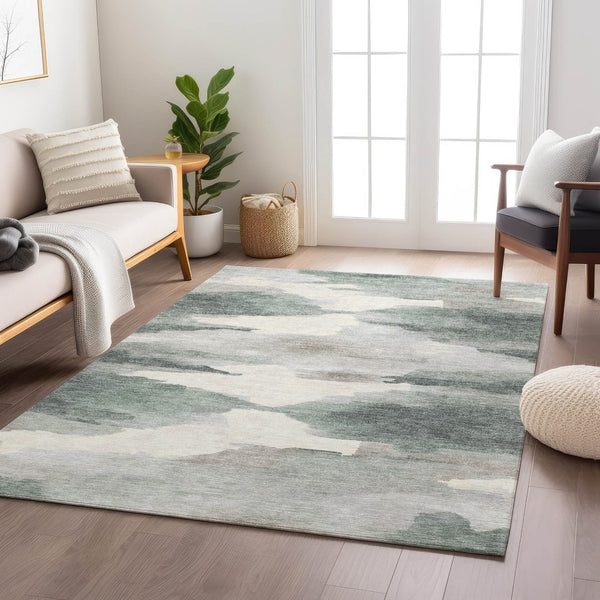 HomeRoots 10' Sage and Ivory Abstract Area Rug - Machine Washable, Stylish for Indoor/Outdoor High-Traffic Use 640803