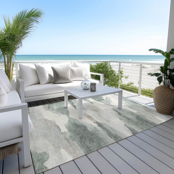 HomeRoots 10' Sage and Ivory Abstract Area Rug - Machine Washable, Stylish for Indoor/Outdoor High-Traffic Use 640803