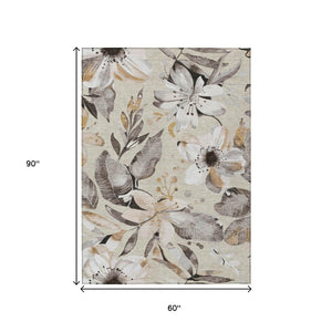 HomeRoots 5' X 8' Floral Indoor Outdoor Area Rug in Beige, Ivory & Gray – Durable, Washable & Versatile Decor 640805