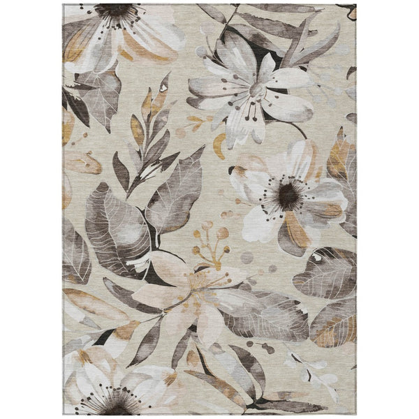 HomeRoots 8' X 10' Beige Ivory Gray Floral Area Rug – Washable, Durable, Versatile for Indoor & Outdoor Spaces 640807