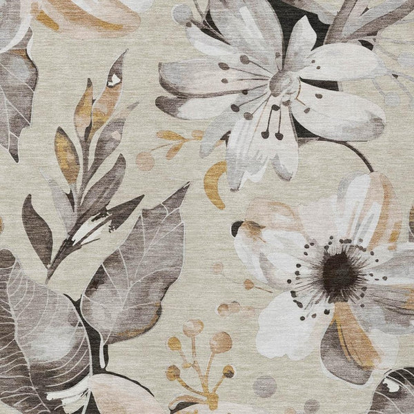 HomeRoots 8' X 10' Beige Ivory Gray Floral Area Rug – Washable, Durable, Versatile for Indoor & Outdoor Spaces 640807