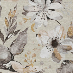 HomeRoots 9' X 12' Beige Ivory Gray Floral Area Rug - Washable, Durable, Indoor/Outdoor, Family-Friendly Decor 640808