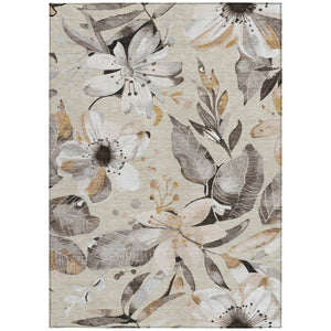 HomeRoots 10' Elegant Beige, Ivory & Gray Floral Washable Area Rug for Indoor/Outdoor Spaces, Easy Care 640809