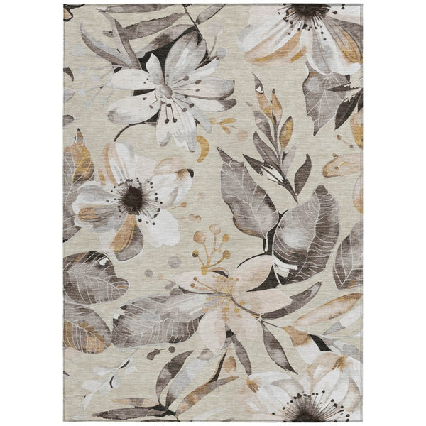 HomeRoots 10' Elegant Beige, Ivory & Gray Floral Washable Area Rug for Indoor/Outdoor Spaces, Easy Care 640809