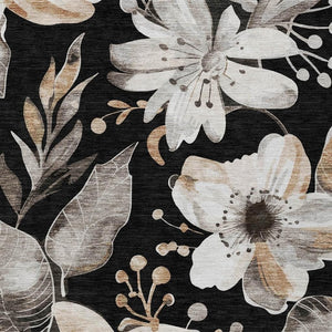 HomeRoots 9' Timeless Black Ivory Gold Floral Machine Washable Area Rug for Indoor & Outdoor Elegance 640814