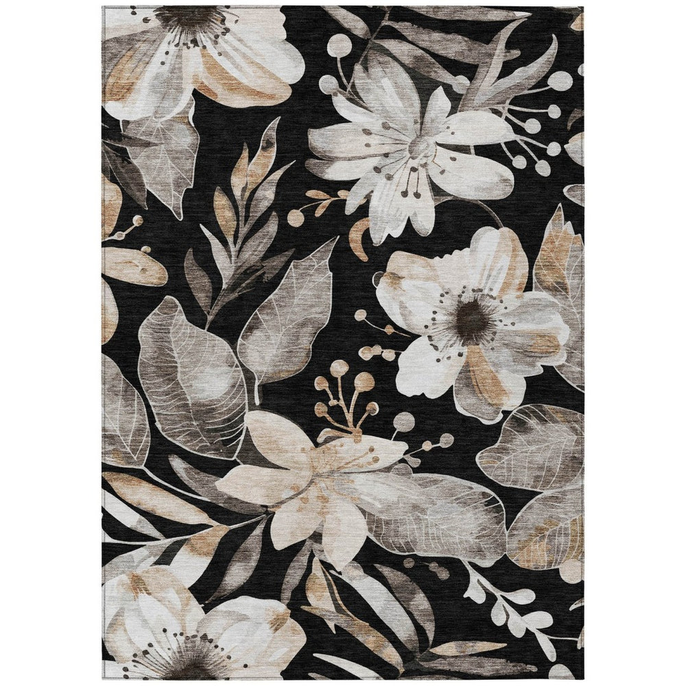 HomeRoots 10' Black Ivory Gold Floral Washable Area Rug - Durable, Stain-Resistant Design for Indoor & Outdoor Use 640815