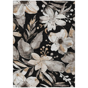 HomeRoots 10' Black Ivory Gold Floral Washable Area Rug - Durable, Stain-Resistant Design for Indoor & Outdoor Use 640815