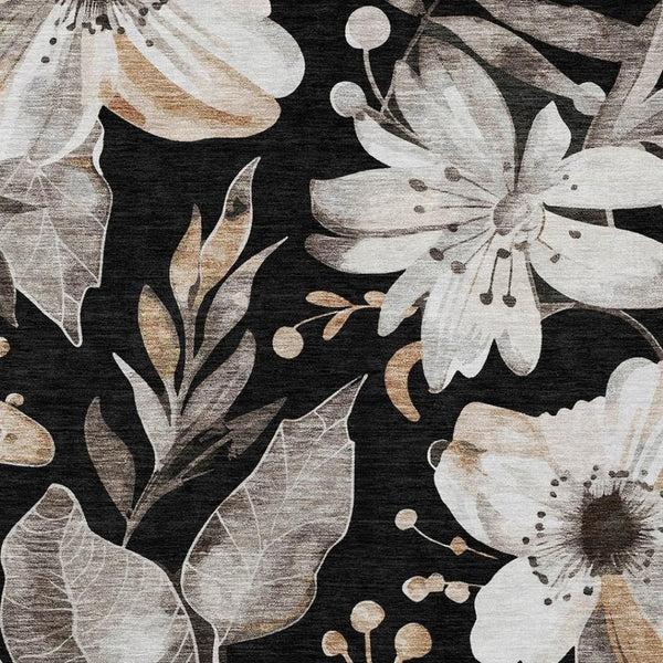 HomeRoots 10' Black Ivory Gold Floral Washable Area Rug - Durable, Stain-Resistant Design for Indoor & Outdoor Use 640815