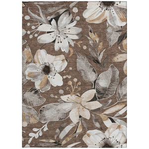 HomeRoots 5' X 8' Floral Washable Area Rug in Chocolate Ivory Wheat - Indoor/Outdoor Durable Design, Easy Care 640817