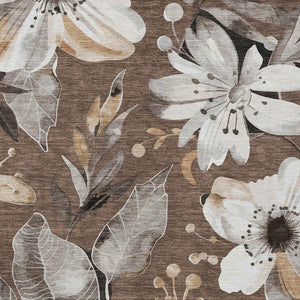 HomeRoots 8' Indoor Outdoor Washable Area Rug - Elegant Chocolate Ivory Floral Design for High-Traffic Spaces 640819