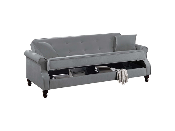 English Elm Adjustable Sofa Bed with Hidden Under-Seat Storage, Button-Tufted Comfort & Rolled Arm Elegance Gray 72 L x 45 W x 13 H B089P240493