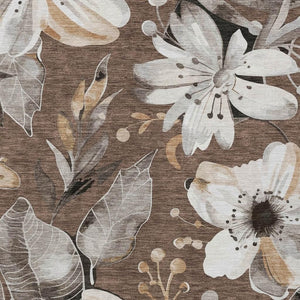 HomeRoots 10' X 14' Floral Area Rug in Chocolate, Ivory & Wheat - Washable, Durable, Indoor/Outdoor Decor 640821