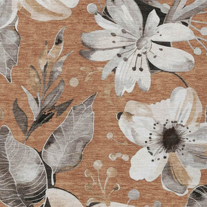 HomeRoots 5' Copper Ivory Charcoal Floral Area Rug – Washable, Durable & Stylish for Indoors & Outdoors 640823