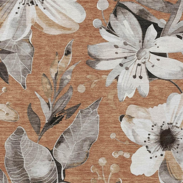 HomeRoots 8' X 10' Copper Ivory Charcoal Floral Area Rug – Durable, Washable, Stylish for Indoor & Outdoor Use! 640825